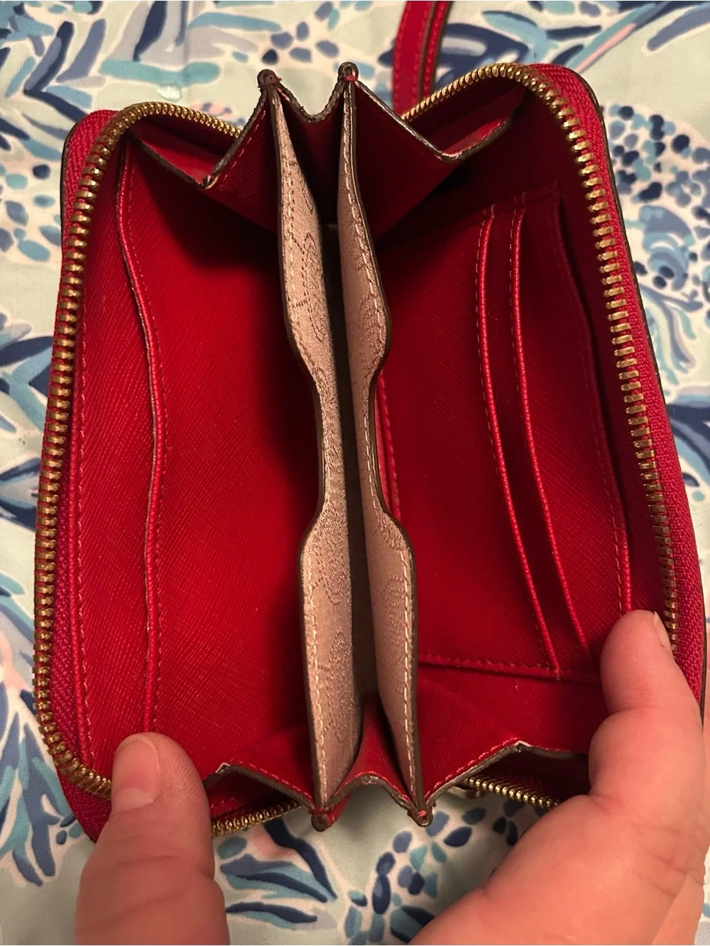 Michael Kors Cherry Red Zip-Around Wristlet Wallet w/ Strap Logo Card Slots